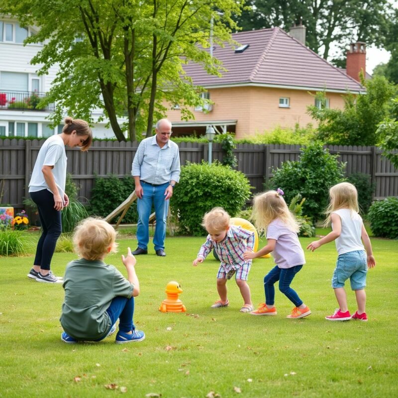 Barn som leker utomhus med en kontaktfamilj i Borås