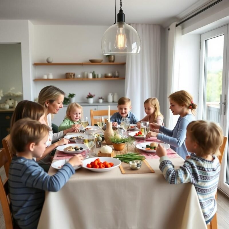 En familj vid matbordet representerar ett traditionellt familjehem i Borås