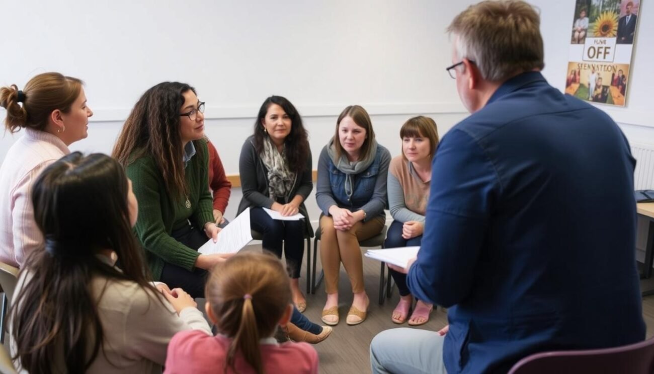 En grupp familjehem i Göteborg deltar i en utbildning tillsammans