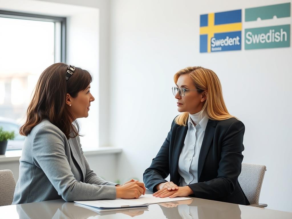 En handläggare från socialtjänsten som har ett uppföljningsmöte med en kontaktperson