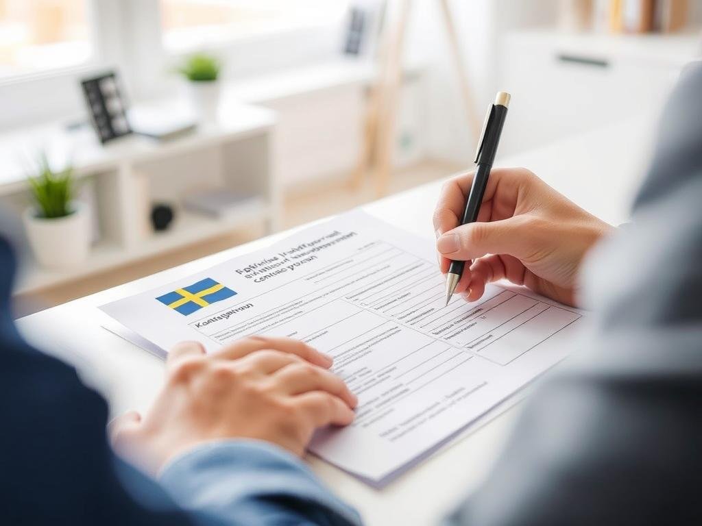 En person som fyller i ett ansökningsformulär för att bli kontaktperson, vilket illustrerar ansökningsprocessen