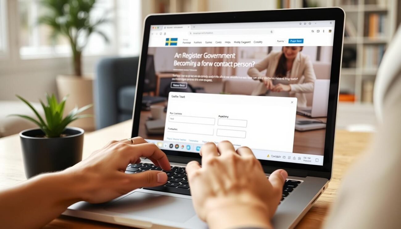 En person som fyller i ett online-formulär för att anmäla intresse för att bli kontaktperson
