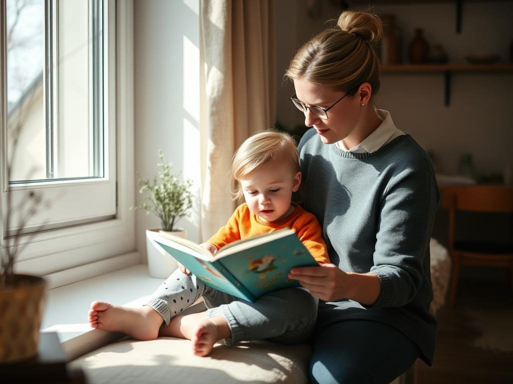 Ett barn och en vuxen som läser en bok tillsammans, visar den viktiga relationen i ett Familjehem Borås