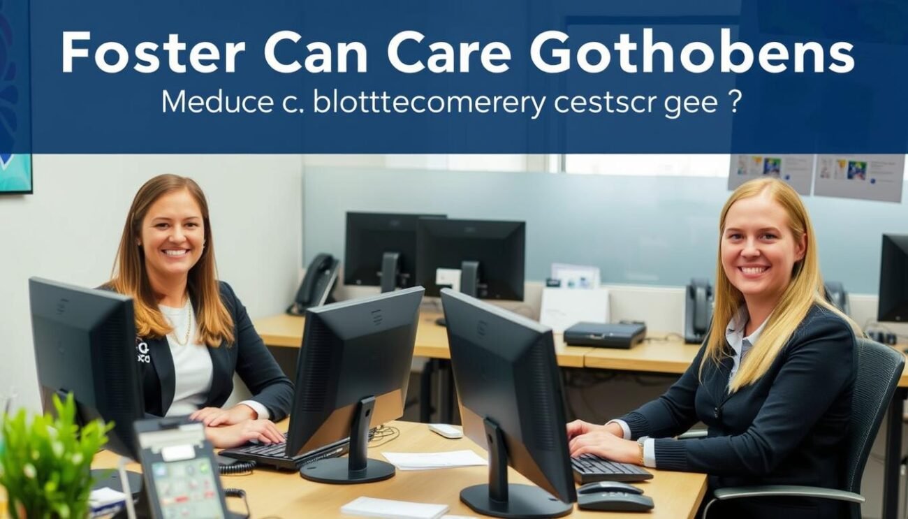 Kontaktpersoner för Familjehem Göteborg som sitter vid sina skrivbord redo att svara på frågor